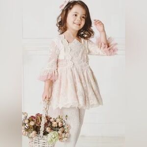Dolce Petit 3T Spanish Dress Pink Full Party Cotton Lace 3/4 Sleeve